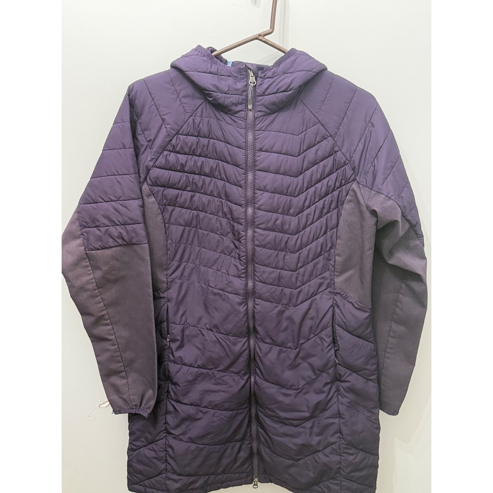 Columbia Oyanta Trail Long Hybrid Puffer Jacket Purple Hooded Women's L WL0872